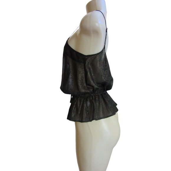 New Band of Gypsies Black & Gold Spaghetti Strap Sheer Blouse in Size Large - Picture 4 of 7